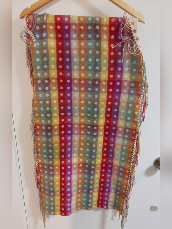 Cashmink Accessories - Cashmink Multicolor Polka Dot Plaid Fringe Scarf